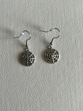 Silver Spider Web Dangle Drop Earrings
